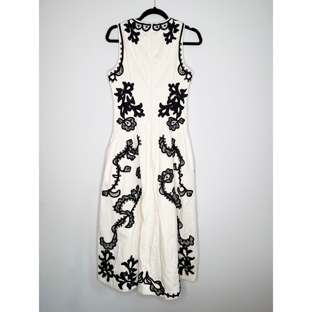 Ulla Johnson Sonali Ivory Black Appliqué Cotton Midi Dress Size 4 - Picture 7 of 9